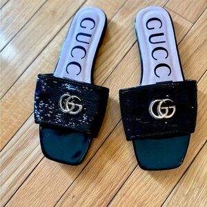 Fashion black Sequin Slide Sandals